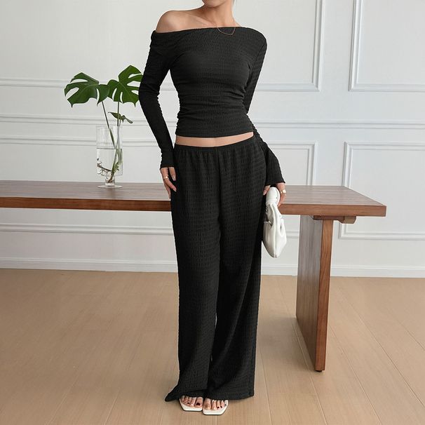 DiYun European American Casual Vacation Long-sleeve Vest And Long Pants Two-piece Women's Outfit 2025 Autumn/winter_ecoleips.com