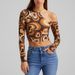 Aria Basics Aria Basics Foreign Trade Knitted Off-shoulder Sexy Long-sleeve Top For Women, European And American Autumn Striped Printed Short_ecoleips.com