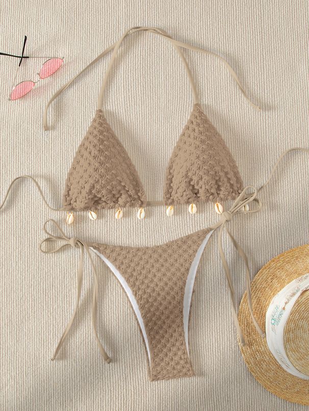 Women's Clothing Halter Neck Solid Color Bikini Set – Sexy & Minimalist Two-Piece Swimsuit For Women_ecoleips.com
