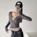 2025 Spring New Hoodie Two Piece Color Blocked Long Sleeve V-neck Slim Short Women's T-shirt Top_ecoleips.com