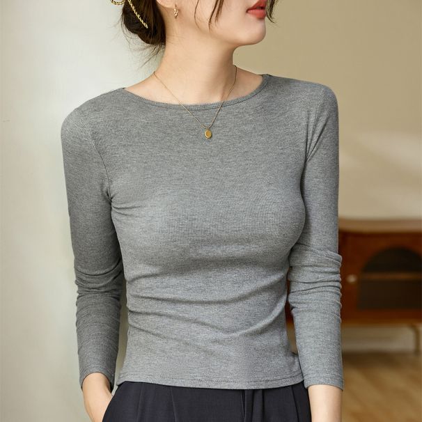 2025 #Selection Of Premium Products # One Word Small Round Neck Slim Fit And Slimming T-Shirt For Women With Long Sleeves,_ecoleips.com