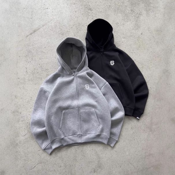 Women's Clothing Zipper Hooded Gray Sweatshirt Men And Women Spring New Loose Retro Cardigan Jacket_ecoleips.com