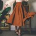 "Caramel Latte" French Retro Hepburn High-Waisted Tie-Waist Flared Midi Women's Half Skirt Shirt Set For Autumn_ecoleips.com