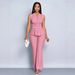 New European American Spring/Summer Women's Two-Piece Set: Elegant Slimming V-Neck Sleeveless Irregular T-Shirt And_ecoleips.com