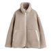 Women's Fleece Jacket With Zip Front, Cozy Sherpa Lining, Long Sleeve, Loose Fit, Warm Winter Outerwear For Casual & Commute_ecoleips.com