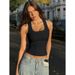 Women's U Neck Solid Color Slim Fit Racerback Crop Top Summer Fashion Hot Girl Clothing_ecoleips.com