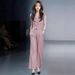 Fashionable Elegan Women's Oufi 2026 Summer New Wesern Syle V-neck Shor Sleeve Top And Wide-leg Pans Two-piece_ecoleips.com