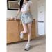 Two-Piece Denim Shorts Women, Summer A-Line High Waist Irregular Stylish Tie Skirt Pants For Petite Hot Girls_ecoleips.com