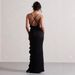 2025 Foreign Trade Women's Sexy V-Neck Ruffled Side Slit Backless Strap Dress Wholesale Hot Girl European And American_ecoleips.com