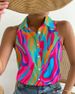 Women's Abstract Chain & Polka Dot Print Sleeveless Shirt Blouse - Chic Lapel Neck Button Front_ecoleips.com