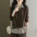 girl Two-Piece Knitted Top Collar Sweater 2025 New Fashionable Small Women's Spring Autumn Base Shirt_ecoleips.com
