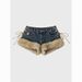 Women's Faux Fur Trim Denim Shorts, Y2K Lace-Up Side Low Waist Distressed Jean Shorts, Casual Club Party Streetwear Hot Pants For Daily Outdoor Wear_ecoleips.com