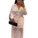 Women's Fashion Casual Long Sleeved Lace Patchwork Top And See Through Skirt Set American Style Autumn Clothing_ecoleips.com