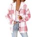 Women's Plaid Fleece Hooded Jacket - Cozy Winter Coat With Button Closure, Soft Polyester Blend, Oversized Fit For Casual & Work_ecoleips.com