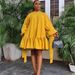 D3068 Women's Loose Solid Color Puff Sleeve Dress Autumn Independent Station European American Style Large Size_ecoleips.com