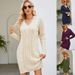 Women's Long V-Neck Knit Dress - Cable Stitch Pullover Sweater Dress For Autumn & Winter_ecoleips.com