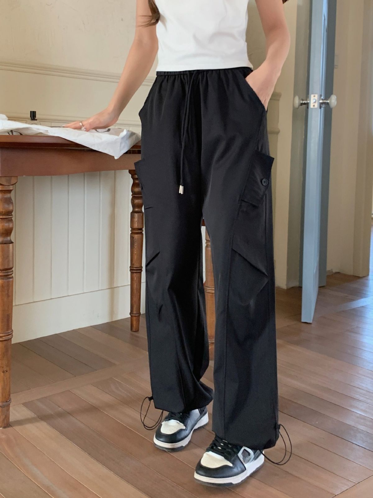 K Thin And Slimming Work Pants For Women, Drawstring High Waisted Wide Leg Pants With Multiple Pockets, Quick Drying Casual Pants_ecoleips.com
