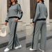 Voya Women's Casual Round Neck Long Sleeved Sweatshirt Wide Leg Pants Two-piece Set Contrasting Color Top Matching Set Cross-border Popular Item_ecoleips.com