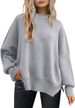 K European And American Women's Round Neck Batwing Long Sleeved Sweater Knitted Side Slit Pullover_ecoleips.com