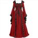 K European And American Medieval Retro Hooded Dress With Square Collar, Lace Up, Flared Sleeves, And Large Swing Skirt_ecoleips.com