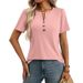 Women's Clothing Summer Short Sleeve T-Shirt Fashion Button Top Spring Layering Piece Solid Color American Style_ecoleips.com