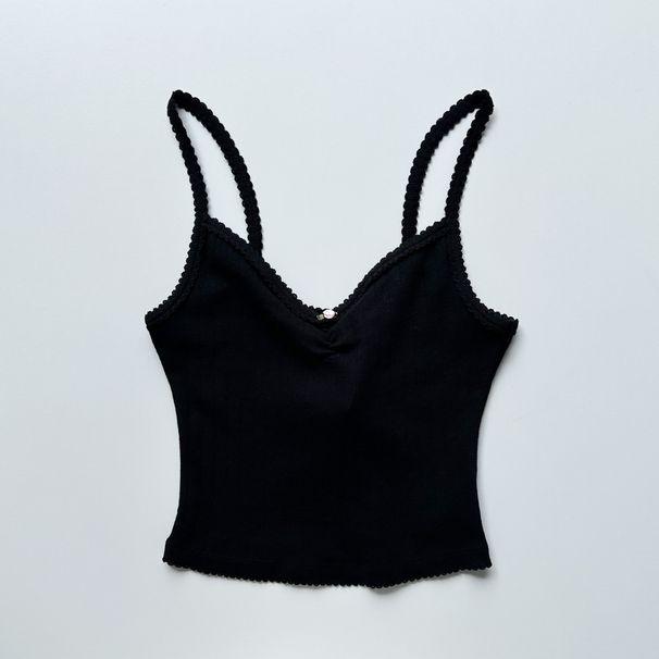 Korean Niche Brand Jennie's Same Style Rose V-neck Lace Ruffle Camisole_ecoleips.com