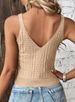 Women's Geometric Textured Knit Cropped Cami V-Neck Sleeveless Form-Fitting Tank Top For Summer Daily Wear_ecoleips.com
