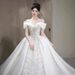 Off-shoulder, Elaborate, Plus-size Satin Brides, 2026 New French-style Luxurious Main Wedding Dress For Petite Brides_ecoleips.com