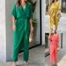 2026 New Spring Women's Clothing European And American Cross-Border Fashion Casual Bat Sleeve Solid Color Straight Pants_ecoleips.com