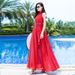 Bestseller Bohemian Halter Neck Floor-Length Stand Collar Chiffon Beach Dress Extra Long Off-Shoulder Gown_ecoleips.com