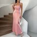 French Style Sexy Solid Color Strapless Slim Bodycon Maxi Dress Formal Evening Party Gown_ecoleips.com