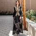 Black & Gold Embroidered Two-Piece Abaya Set With Belt - Elegant Lace Islamic Robe_ecoleips.com