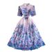Women's Clothing French Retro Romantic Lace Print Dress Stand Collar High Waist Elegant Slit Long Skirt Casual Summer Fashion_ecoleips.com