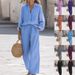 Women's Linen-Blend Shirt & Pants Set - Relaxed Notch Lapel Long Sleeve Outfit (S-XXXL) Breathable Workwear & Casual Suit_ecoleips.com