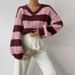 Oversized Striped Knit Sweater – Retro Colorblock V-Neck Pullover In Purple/Khaki/Navy/Black (S-XL) | Cozy & Trendy_ecoleips.com