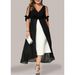 Spring/Summer New Women's V-neck Spliced Fake Two Piece Irregular Mid Sleeve Dress_ecoleips.com
