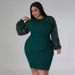 QJ5297 Women's Fashion New Sexy Solid Color Sequin Puff Sleeve Plus Size Dress For Chubby Women_ecoleips.com