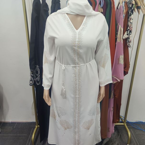 Z2123W Plus Size Dress With Heavy Embroidery And Rhinestones, Muslim Long Robe Two-Piece Set_ecoleips.com