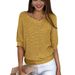 Women's Clothing Solid Color Round Neck Sweater For Women Commuting Elegant Three Quarter Sleeve Top Air Conditioning Shirt_ecoleips.com