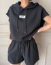 Women's Clothing Simple Temperament Letter Patch Drawstring Hooded Sweatshirt High Waist Casual Shorts Suit_ecoleips.com