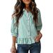 Classic Striped Button-Down Shirt For Women, Casual 3/4 Sleeve Top For Spring Summer Office Wear_ecoleips.com