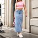Women's Bow-Tie Pearl Denim Midi Skirt – Stretch-Free A-Line Skirt For Casual & Streetwear | XS-L (Blue)_ecoleips.com