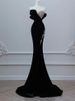 Elegant Black Strapless Mermaid Evening Dress With High Slit & Sequins For Prom, Banquet, Hosting, Runway Shows & Performances_ecoleips.com