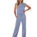 European And American Casual Solid Color New Sleeveless Top High Waist Wide-Leg Pants Women's_ecoleips.com