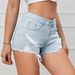 Light Blue Women's Ripped And Frayed Low Rise Denim Shorts Slimming Hot Pants Versatile Sexy Cross Border Exclusive Bottoms_ecoleips.com