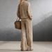 Women's Autumn Winter Light Brown Slim Fit Sweatshirt And Pants Set Long Sleeved Retro Casual European American Style_ecoleips.com
