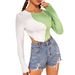 Voya New Women's Clothing Spot Splicing Color Blocking Slim Fit Short Sleeved T-shirt Fashionable Versatile Top_ecoleips.com