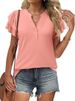 Verve 2025 New Women's V-neck Short Ruffle Sleeve T-shirt Button Shirt_ecoleips.com