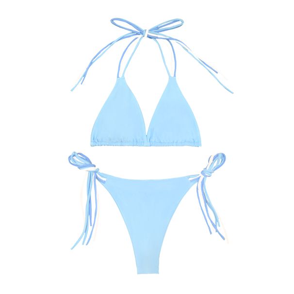 Women's Sexy Halter Bikini Set Two Piece Swimsuit European American Style Wire-Free Polyester Nylon Water Sports Swimwear_ecoleips.com