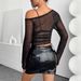 European And American Cross Border New Elegant Ladies Black Sequined Mesh Asymmetric Collar Long Sleeved T Shirt Tops For Women_ecoleips.com